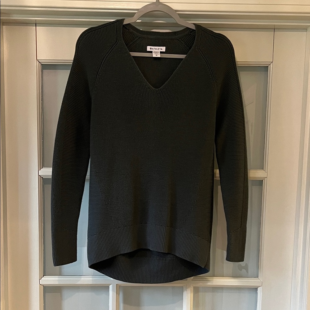Athleta Olive Green V-Neck Sweater